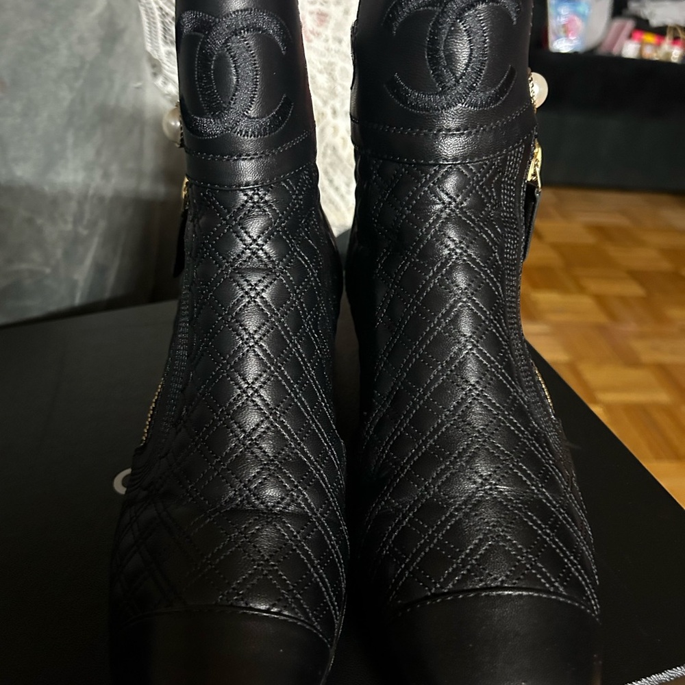 CHANEL Black Quilted Ankle Booties